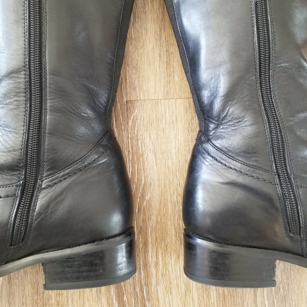 Blondo Black Tall Leather Riding Boot Side Zip Round Toe Block Heel Waterproof